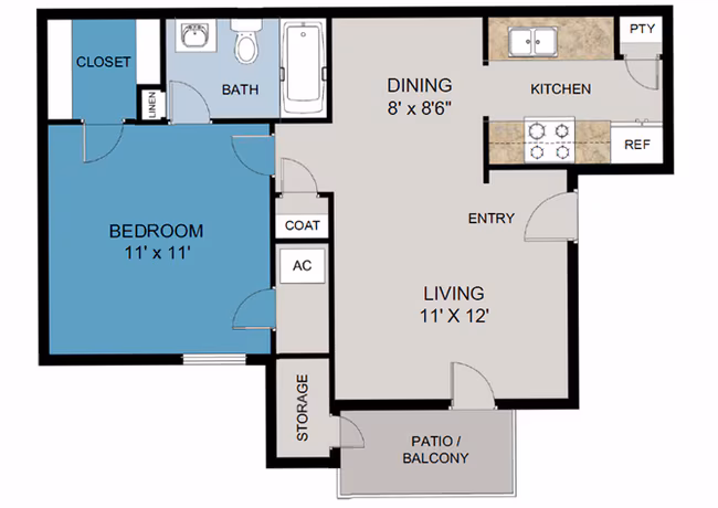 1 Bedroom 1 Bathroom 3514 floor plan
